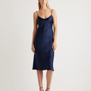 Quince Navy Silk Slip Dress - small